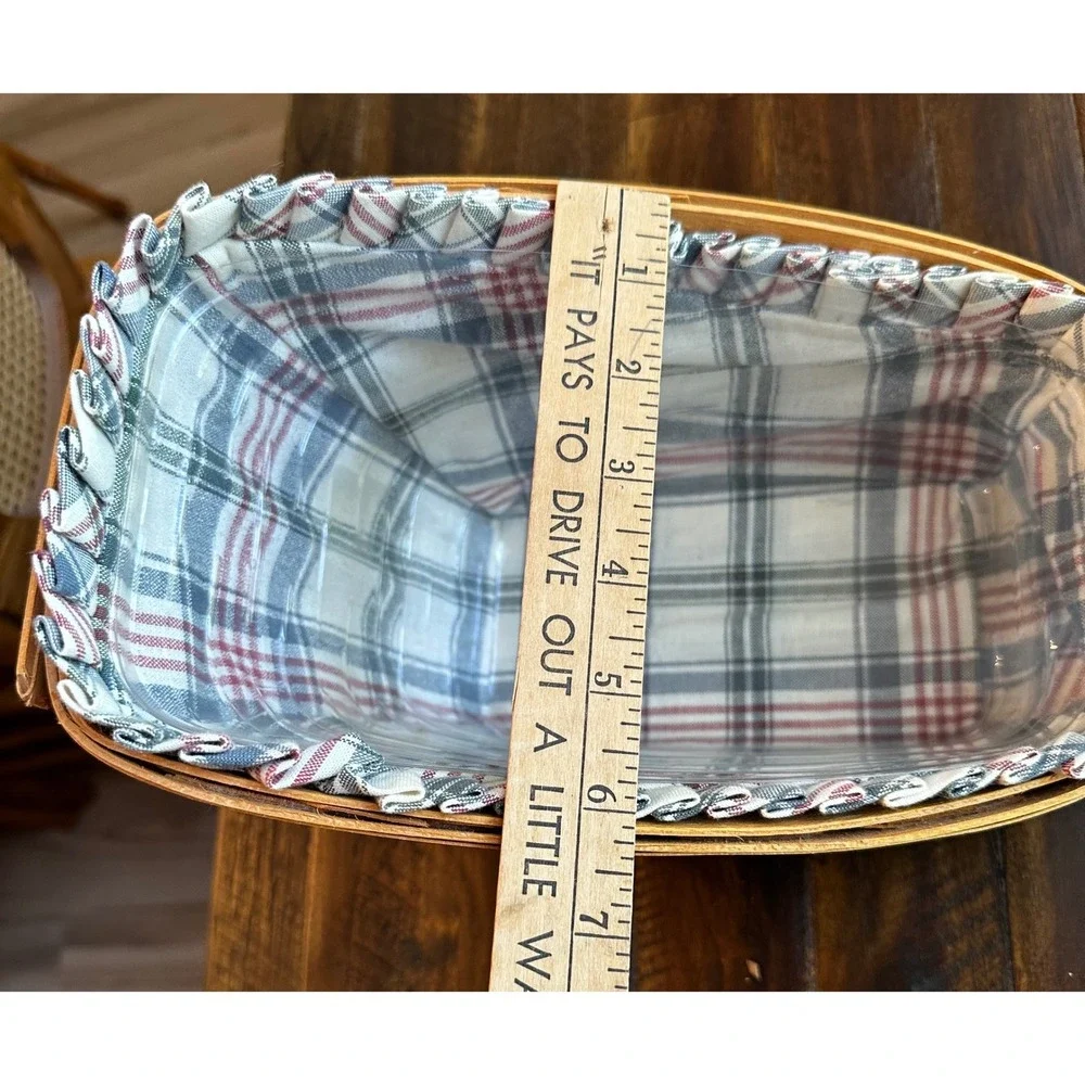 Longaberger 1997 Slant Top Basket with Plaid Liner and Plastic Protector Dresden